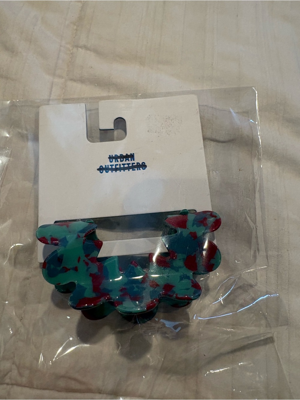 Urban Outfitters Teal and Red Marbled Acrylic Hair Claw